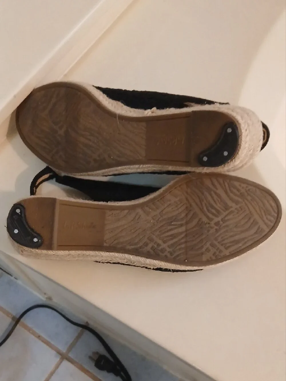 Life Stride Black Lace Espadrille Flats with Jute Trim